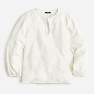 J. Crew Puff-Sleeve Satin-Back Crepe Top in White Size XS